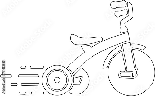 Tricycle Icon on Black and White Vector Backgrounds A simple black silhouette of a classic children's tricycle toy, A simple black silhouette children's tricycle toy.Toy Icon Design