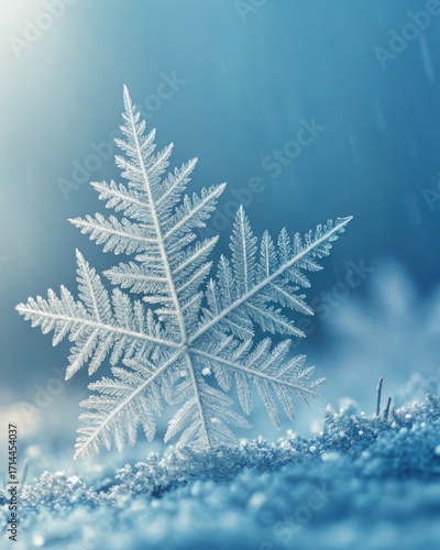 Delicate ice crystal macro texture with cool winter tones and airy copy space