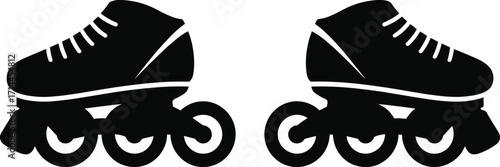 Pair of Black Inline Roller Skates Icons on a White Background inline skates rollerblades