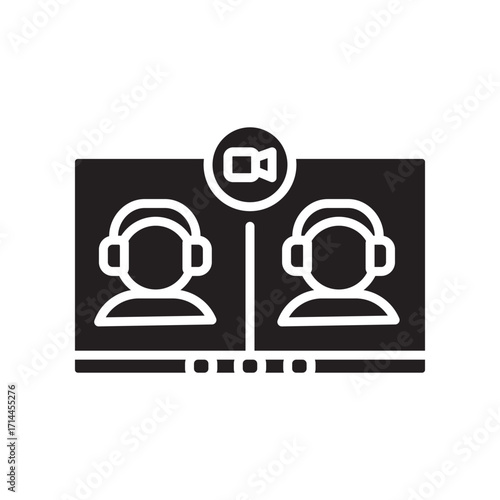 video conference black flat icon.