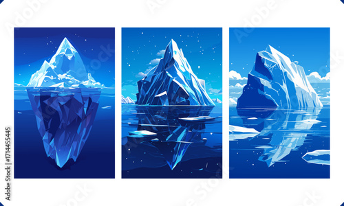 Set of flat vector illustrations of iceberg