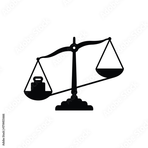 Classic black balance scale with weighted pan tipping downward, indicating imbalance