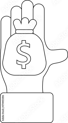 palm icon and dollar sack icon with black background