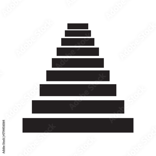 Silhouette of Black Steps on White Background Leading Upward in a Pyramid Shape