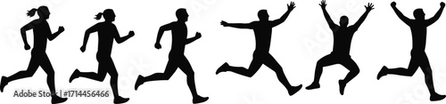 Silhouettes of Runners and Jumpers on White Background illustration