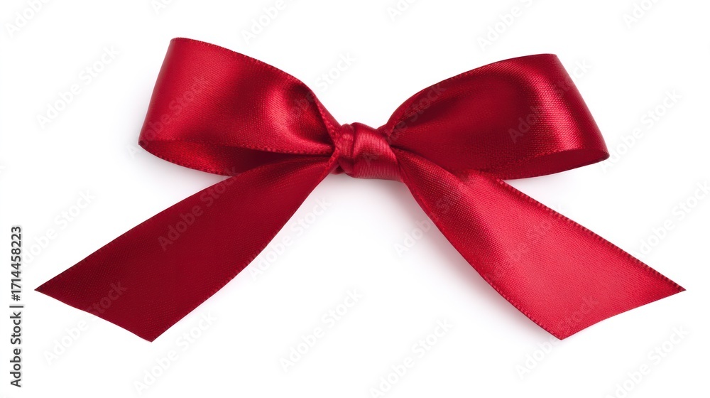 Fototapeta premium Elegant red satin bow tied neatly on white background, symbolizing luxury and grace.