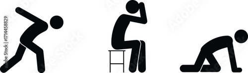 Three Black Silhouettes of Human Figures in Different Poses on White Background person