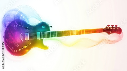 Colorful Electric Guitar with Abstract Waves of Light and Energy