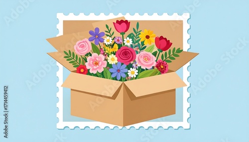A Colorful Floral Arrangement in a Cardboard Box