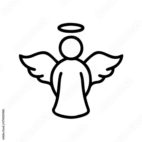 Angel figure with wings and halo in minimalist line art style  
