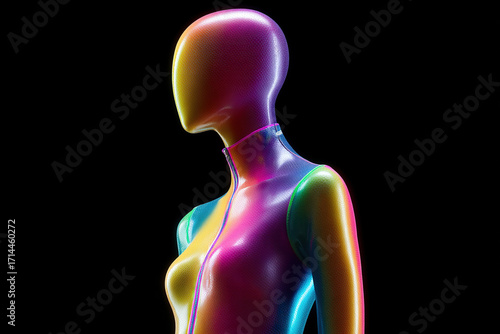 Abstract Figure in vibrant, textured gradients standing out against a stark black backdrop. Striking & Modern aesthetic.
