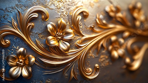 Decorative golden baroque flower design texture high resolution photo