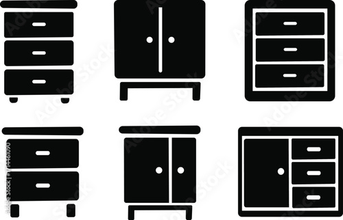 Furniture cupboard icon set, Wardrobe storage vector illustration on isolated background. Drawer cabinet sign business concept. Dresser furniture icon in elegant flat vector line art