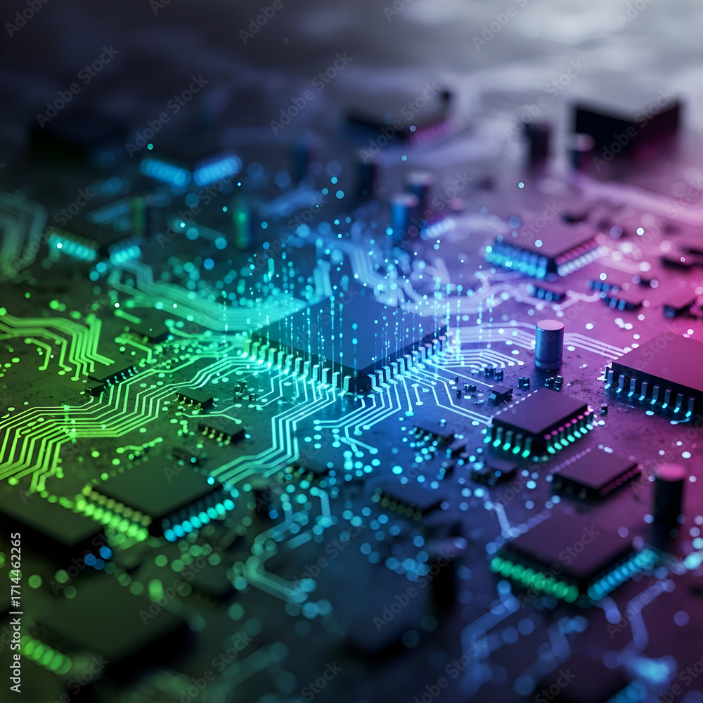 Obraz premium Colorful Circuit Board - A High-Tech Electronic System.