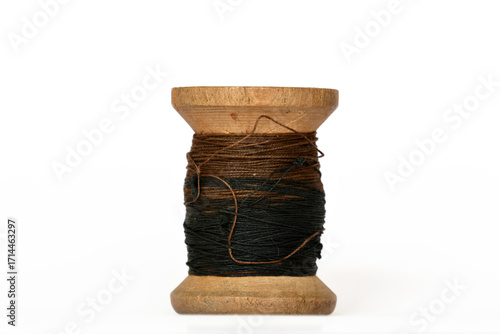 Heritage wooden bobbin with thread minimal white setup