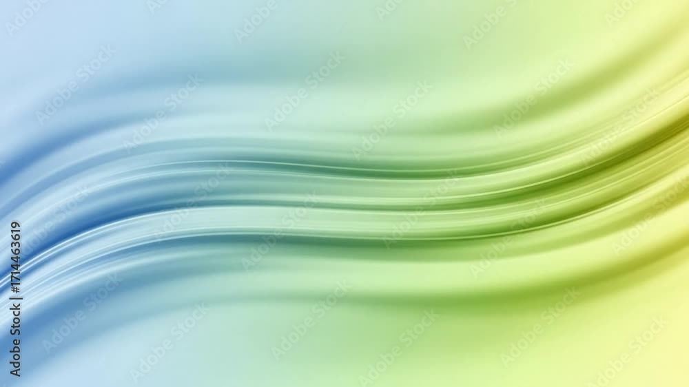 A mesmerizing abstract motion background featuring gracefully flowing, wavy lines that seamlessly transition through a vibrant spectrum of cool blue, refreshing green, and bright lime-yellow hues. The
