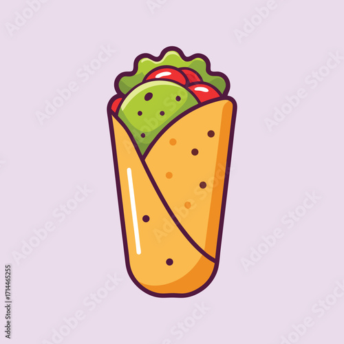 Cartoon style doner kebab with lettuce, tomato, and tasty sauce filling