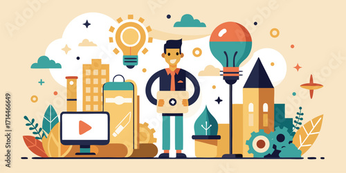 Startup innovation vector on beige background
