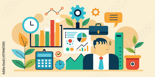 Corporate finance flat design with beige backdrop
