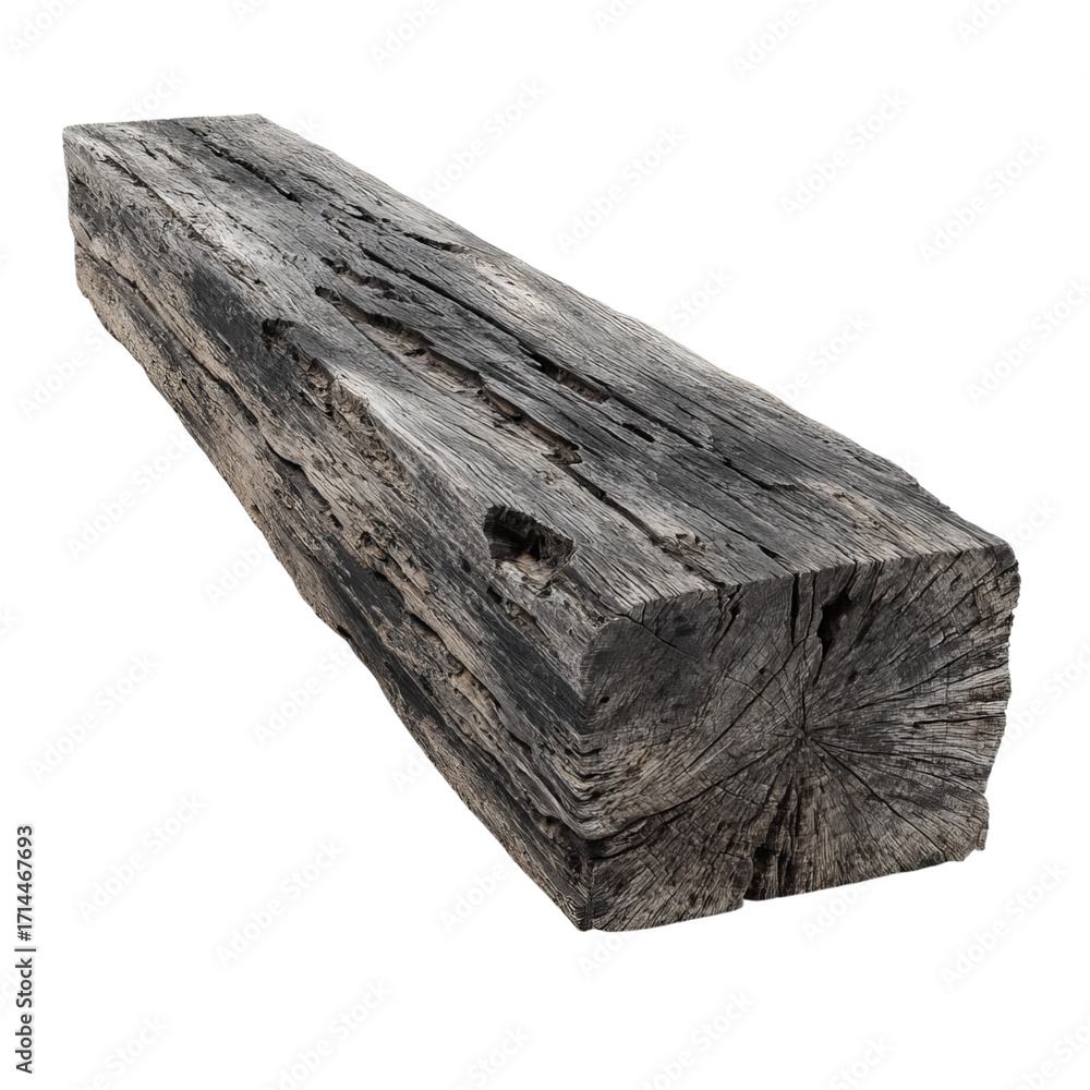 Fototapeta premium Png of old weathered wooden beam isolated on transparent background, showcasing its rustic texture and aged appearance