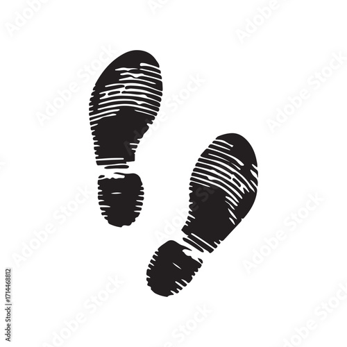 Textured Black Shoe Print Footprints on White Background