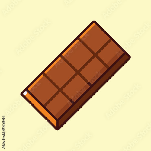 Illustration of a delicious chocolate bar with segments on an orange background