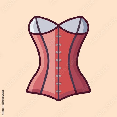 Stylized illustration of a red corset with button details on a plain background