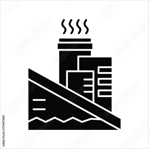 An icon depicting a factory with smoking chimneys behind a graph or diagram, symbolizing industrial output, energy production, manufacturing data, or the economic impact of industry.