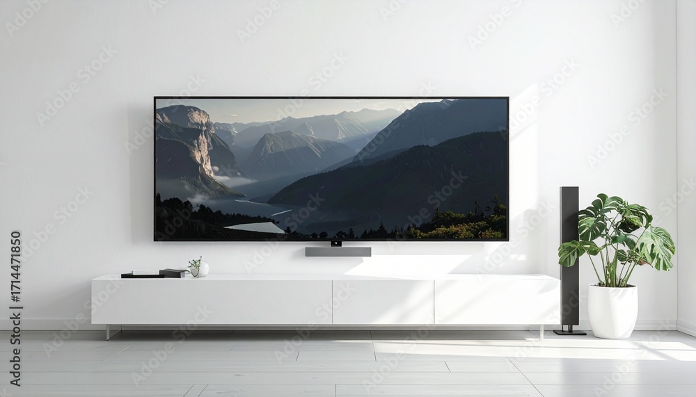 Fototapeta premium flat-screen TV with black screen, copy space area