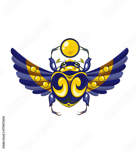 Colorful winged insect icon with symmetric Egyptian-inspired decor