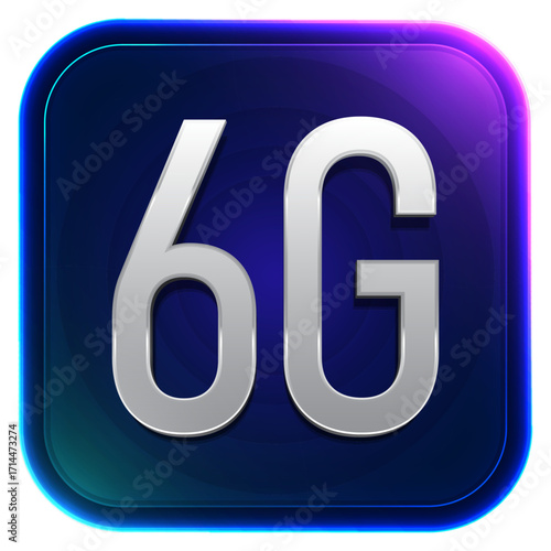 Glowing metallic 6G icon futuristic ultra fast connection