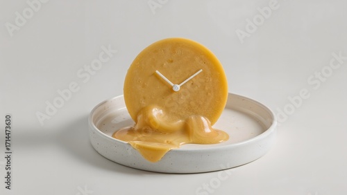 Melting Clock Made of Cheese on Plate