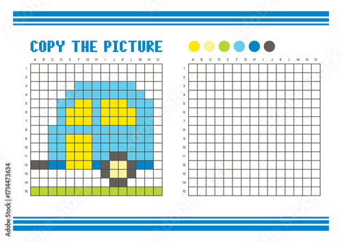 Copy the picture grid drawing worksheet for kids. Pixel art trailer