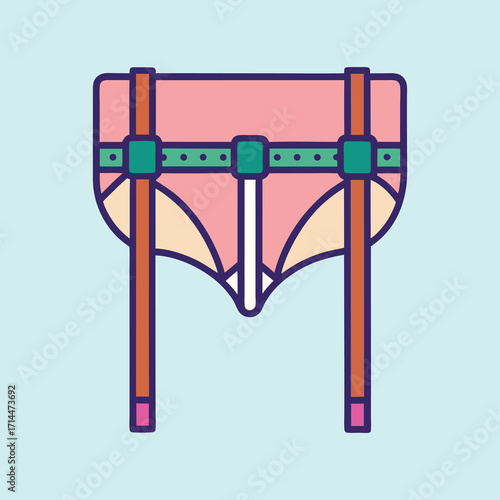 Abstract minimalist illustration of a geometric pink wall hanging with straps