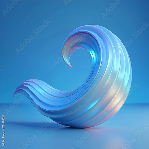 Abstract Swirling Wave. Iridescent Blue 3D Render