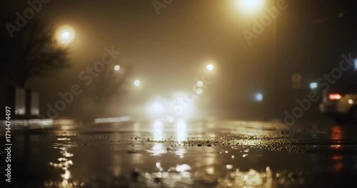 Wallpaper Mural Car driving through a misty street at night Torontodigital.ca