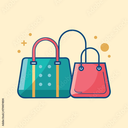Stylish illustration of two fashionable handbags on a light yellow background