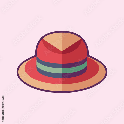 Retro Fedora Hat with Colorful Stripes Illustration on Pink Background