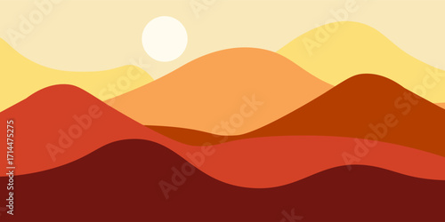 Vector colorful illustration of a sunset in the mountains. Horizontal banner template. Abstract nature. eps10