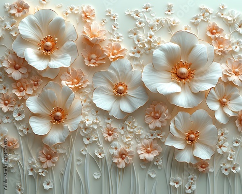 Luxury embossed floral artwork featuring blooming petals high resolution photo