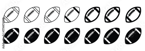 WebFootball icons set with varying fill, perfect for sports designs, game day promotions, and athletic branding, offering clean black and white graphics for versatile use in marketing materials