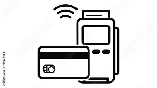 Contactless payment icon with credit card and terminal isolated on white background