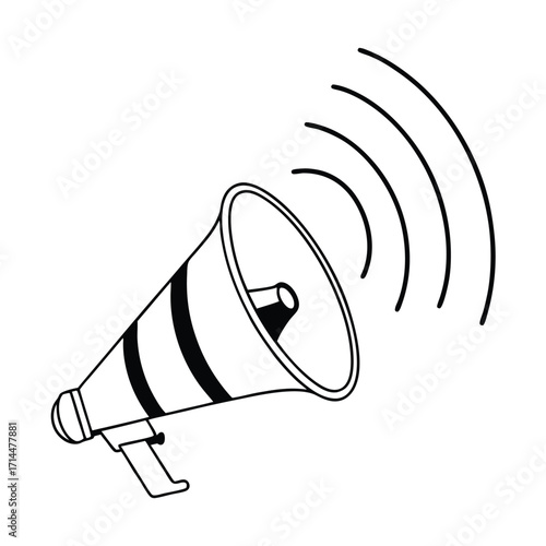 Simple Vector Megaphone Illustration with Three Curved Lines – Vector Design