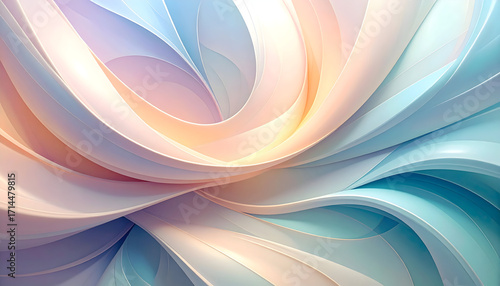 Elegant abstract background of swirling, flowing pastel ribbons with a soft, pearlescent texture