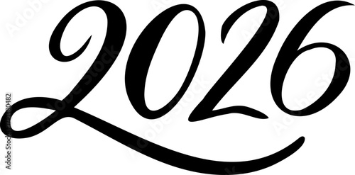 Vector 2026 year black handwriting font. White background. Isolated typography text for calendar design, flyer, banner, poster