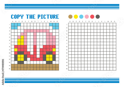 Copy the picture grid drawing worksheet for kids. Pixel art auto rickshaw
