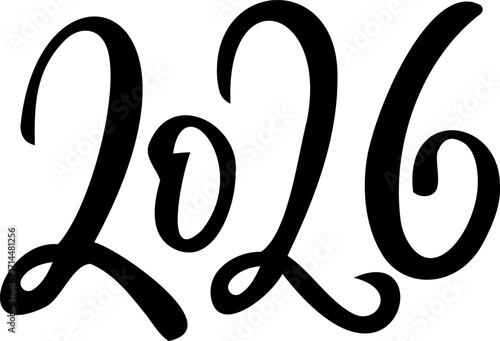 Vector 2026 year black handwriting font. White background. Isolated typography text for calendar design, flyer, banner, poster