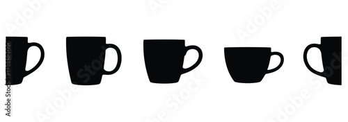 Wallpaper Mural WebSleek black mug silhouettes lined up for modern branding and minimalist designs, perfect for coffee shop logos, drinkware mockups, or beverage themed marketing materials Torontodigital.ca