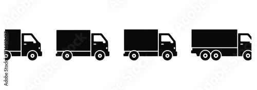 WebStreamlined delivery truck icons for logistics solutions and transportation services, perfect for branding and website design, showcasing efficient cargo and freight shipping