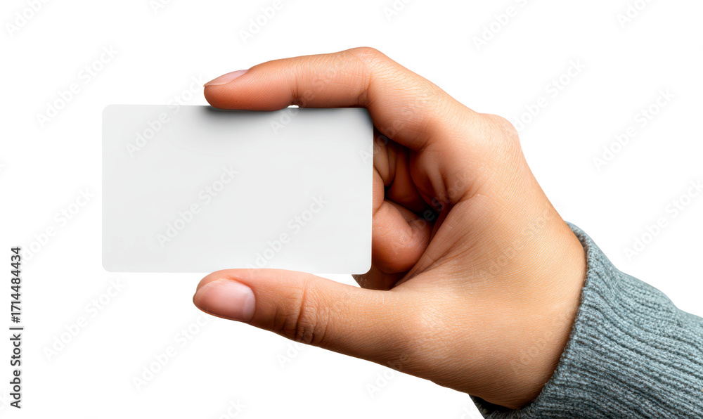 Obraz premium Blank Business Card in Hand for Design Isolate on Transparent Background, cutout, png